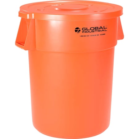 Global Industrial Plastic Trash Can with Lid, 55 Gallon Bright Orange 240464BORCL